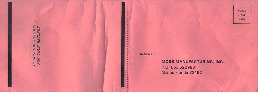 Moss Caribbean Breeze Warrenty Card